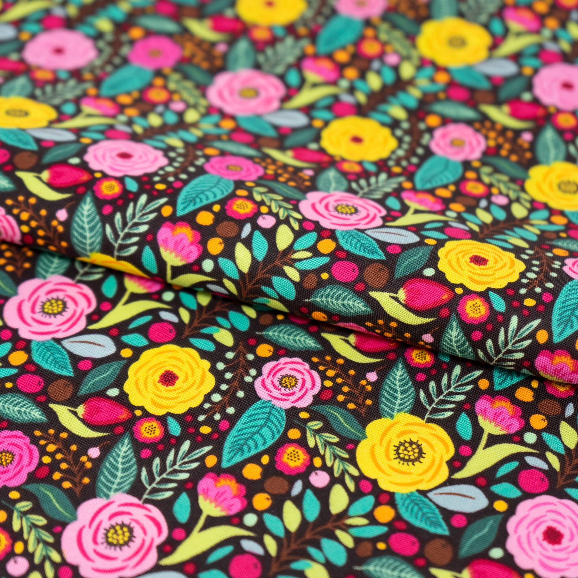 SINGER Modern Floral Black Cotton Fabric